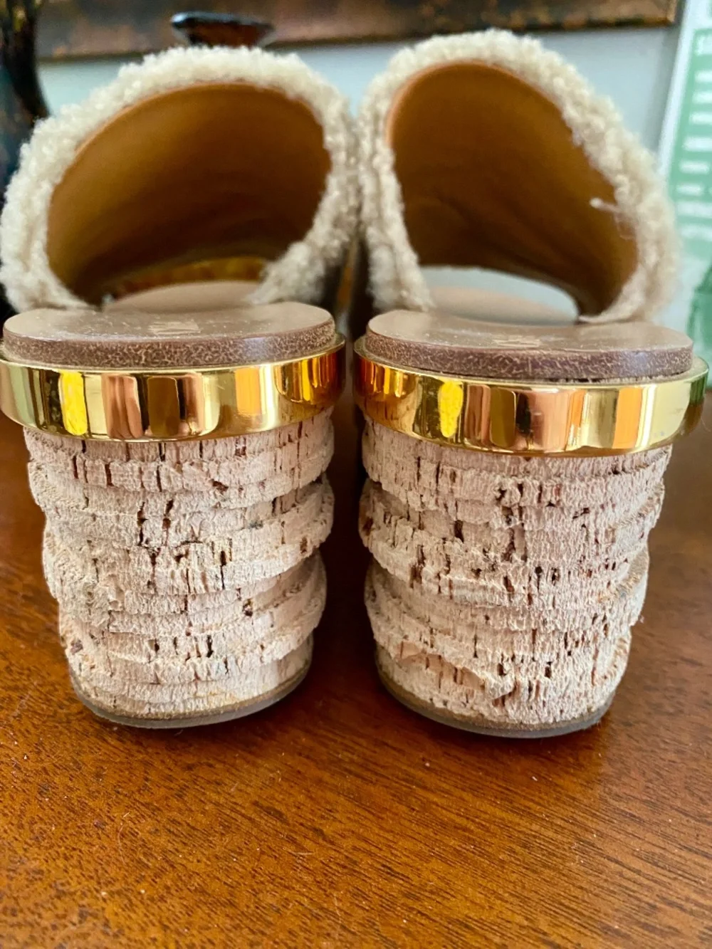 CHLOÉ $750 Shearling Leather Slide Wedges 8